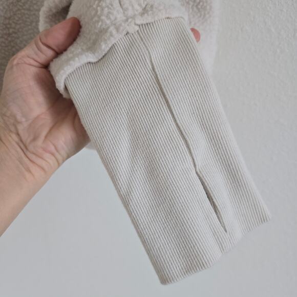 Free People Sherpa Fleece 1/4 Zip Pullover Cropped Cream L Athleisure Gorpcore - Picture 5 of 9
